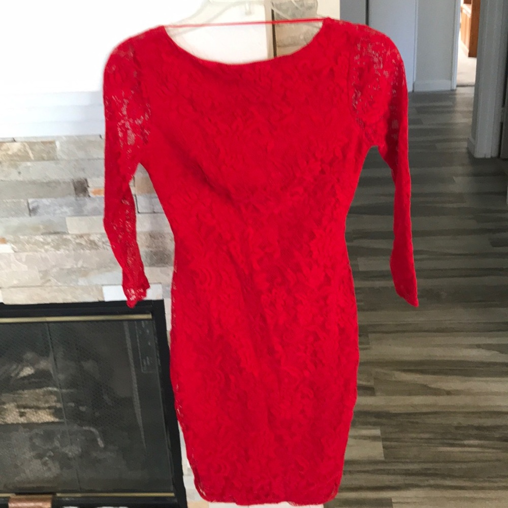 RED LACY DRESS BY MODA INTERNATIONAL SIZE XS NWOT EXCELLENT CONDITION!
